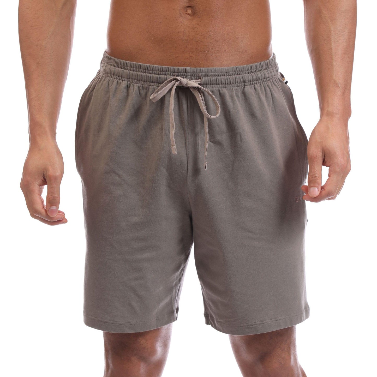 Brown - Front - Boss Mens Cotton Embroidered Logo Stretch Shorts