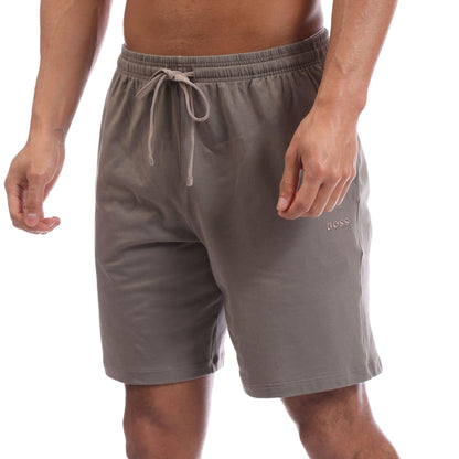 Brown - Side - Boss Mens Cotton Embroidered Logo Stretch Shorts
