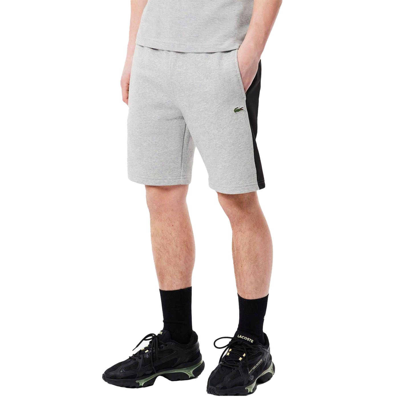 Grey - Side - Lacoste Mens Fleece Colour Block Shorts