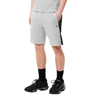 Grey - Side - Lacoste Mens Fleece Colour Block Shorts