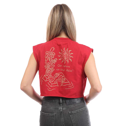 Red - Back - Off White Womens-Ladies Arrow Crop T-Shirt