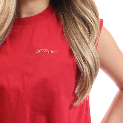 Red - Side - Off White Womens-Ladies Arrow Crop T-Shirt
