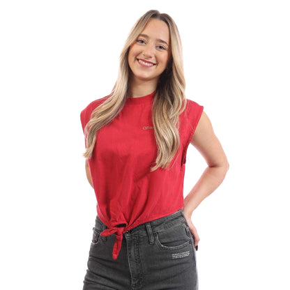 Red - Front - Off White Womens-Ladies Arrow Crop T-Shirt