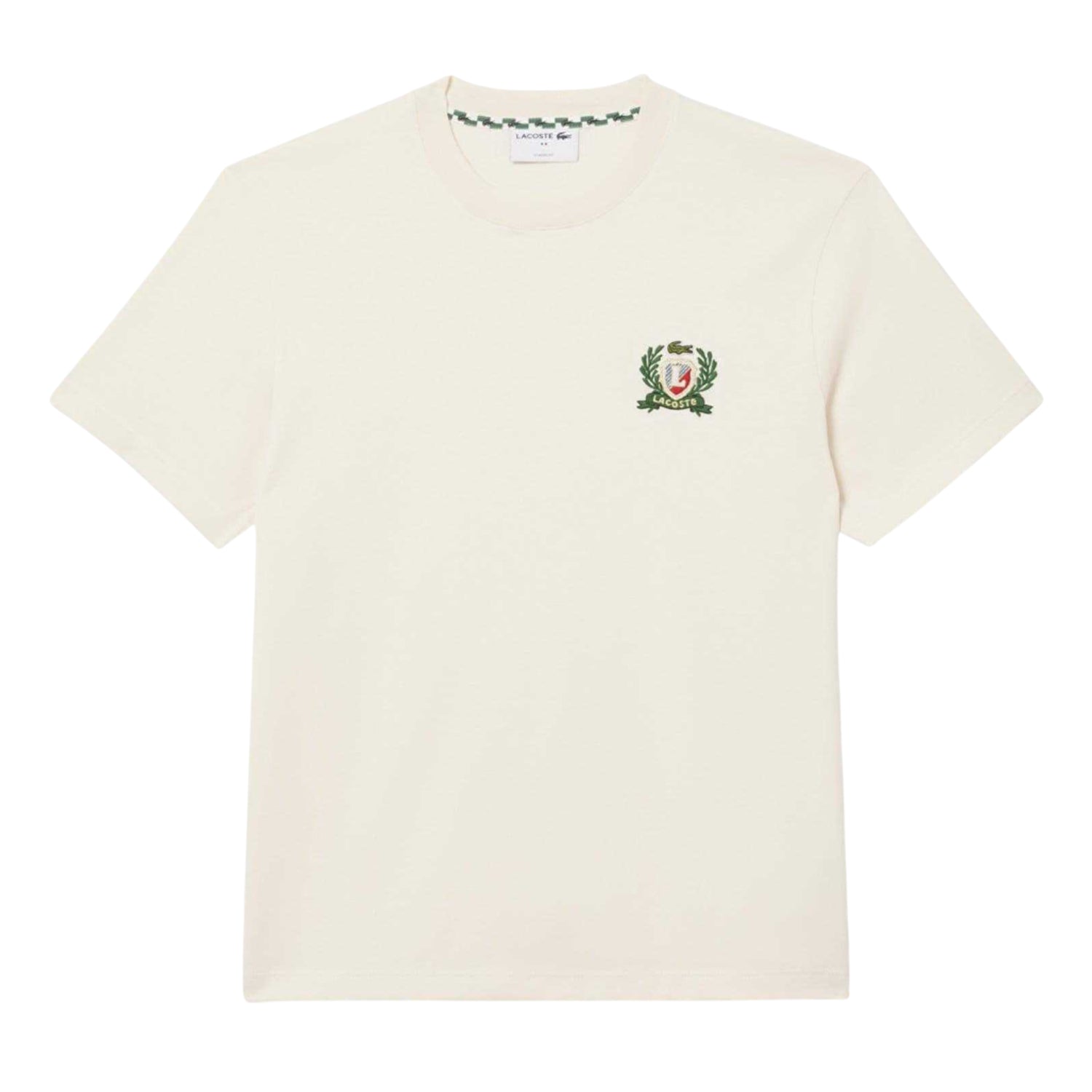 Cream - Front - Lacoste Mens French Made Embroidered Logo T-Shirt