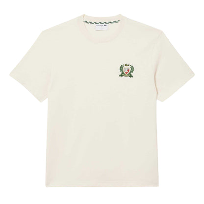 Cream - Front - Lacoste Mens French Made Embroidered Logo T-Shirt