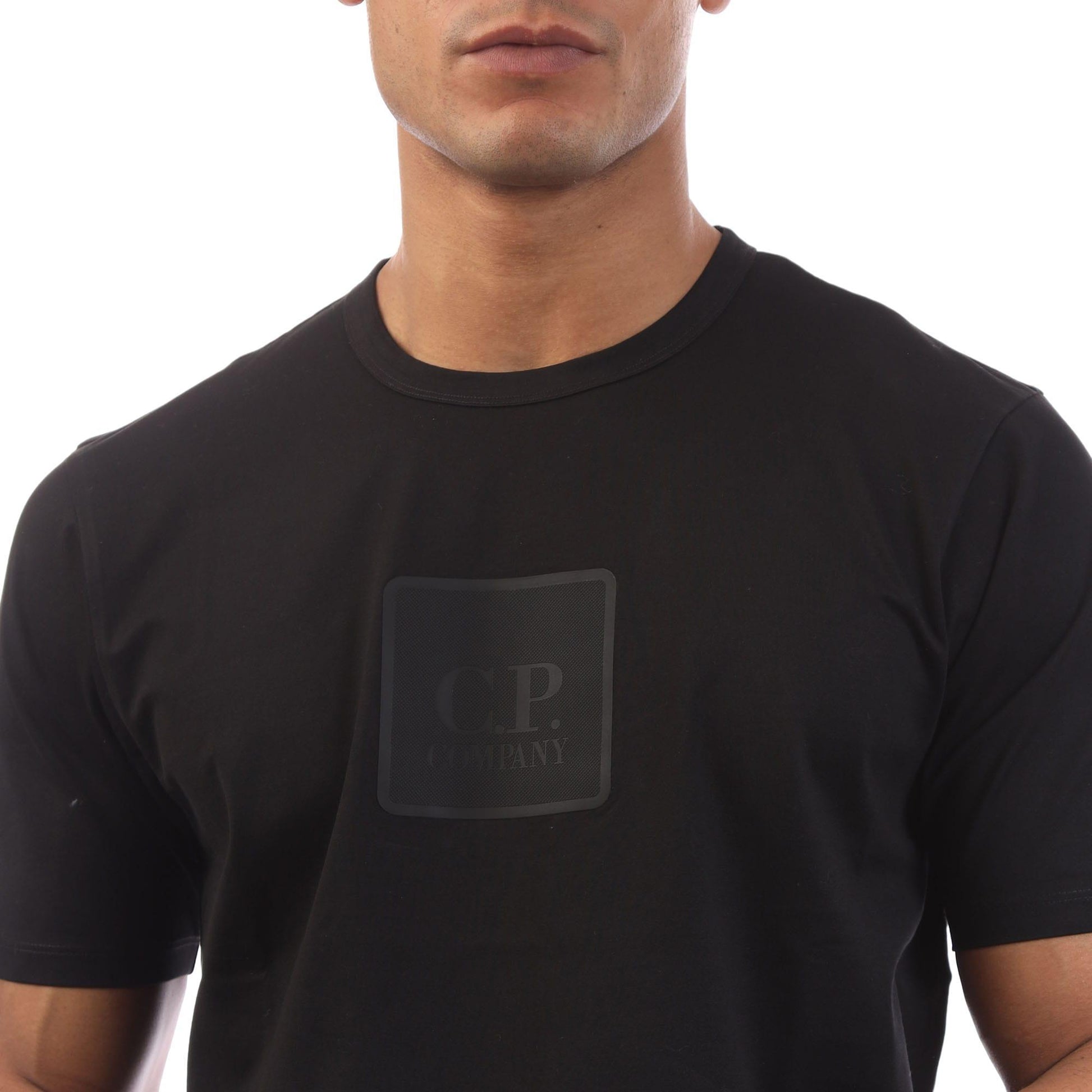 Black - Side - C.P. Company Mens Logo Mercerised Cotton T-Shirt