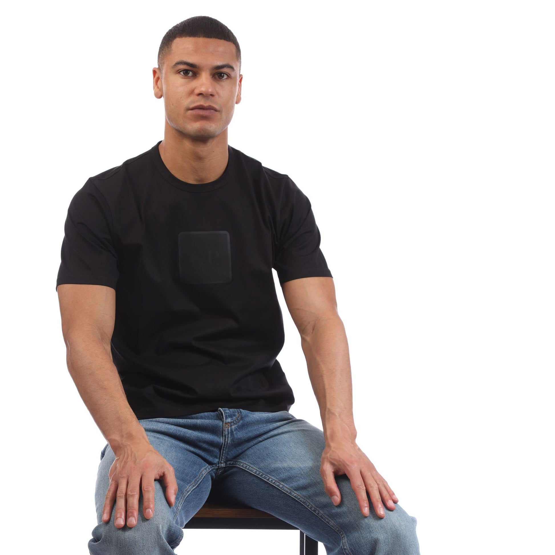 Black - Lifestyle - C.P. Company Mens Logo Mercerised Cotton T-Shirt