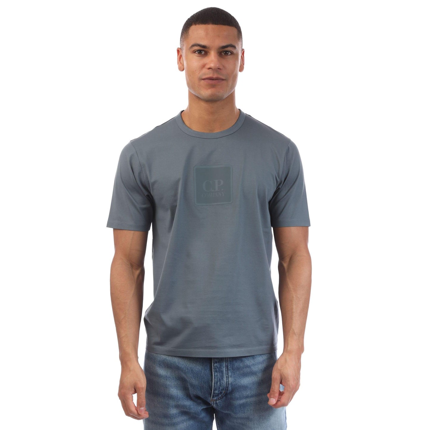 Blue - Front - C.P. Company Mens Logo Mercerised Cotton T-Shirt