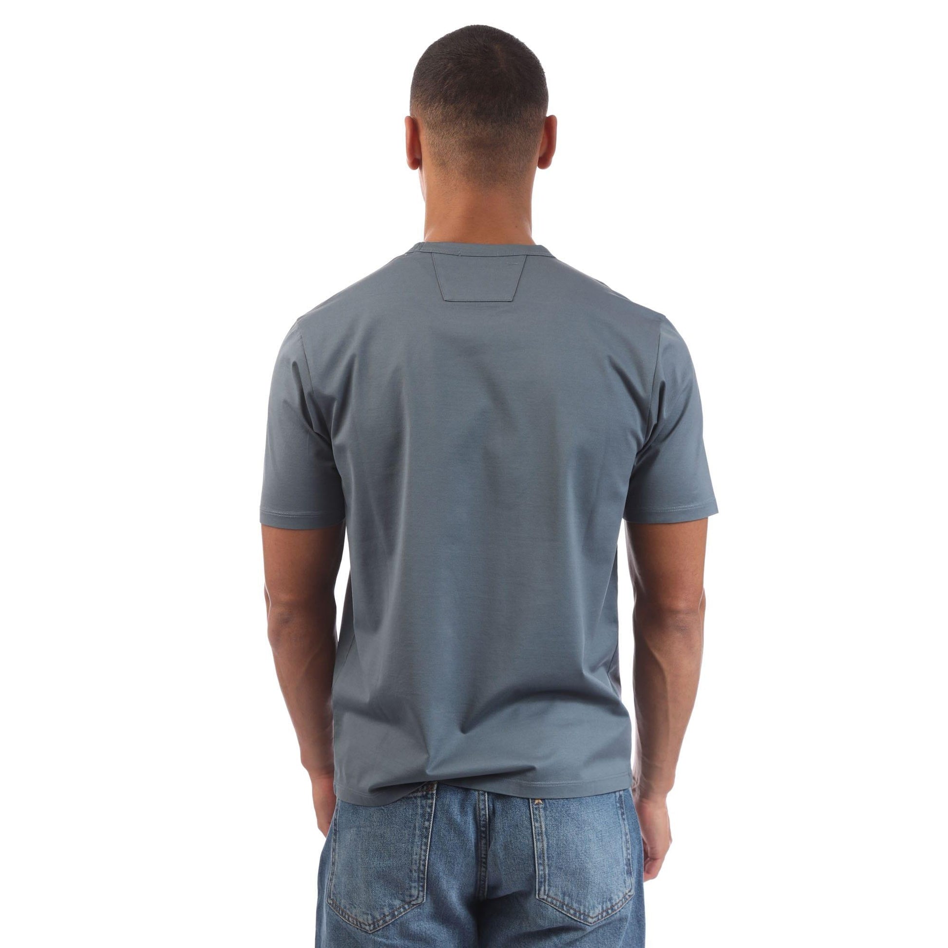 Blue - Back - C.P. Company Mens Logo Mercerised Cotton T-Shirt