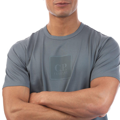 Blue - Side - C.P. Company Mens Logo Mercerised Cotton T-Shirt