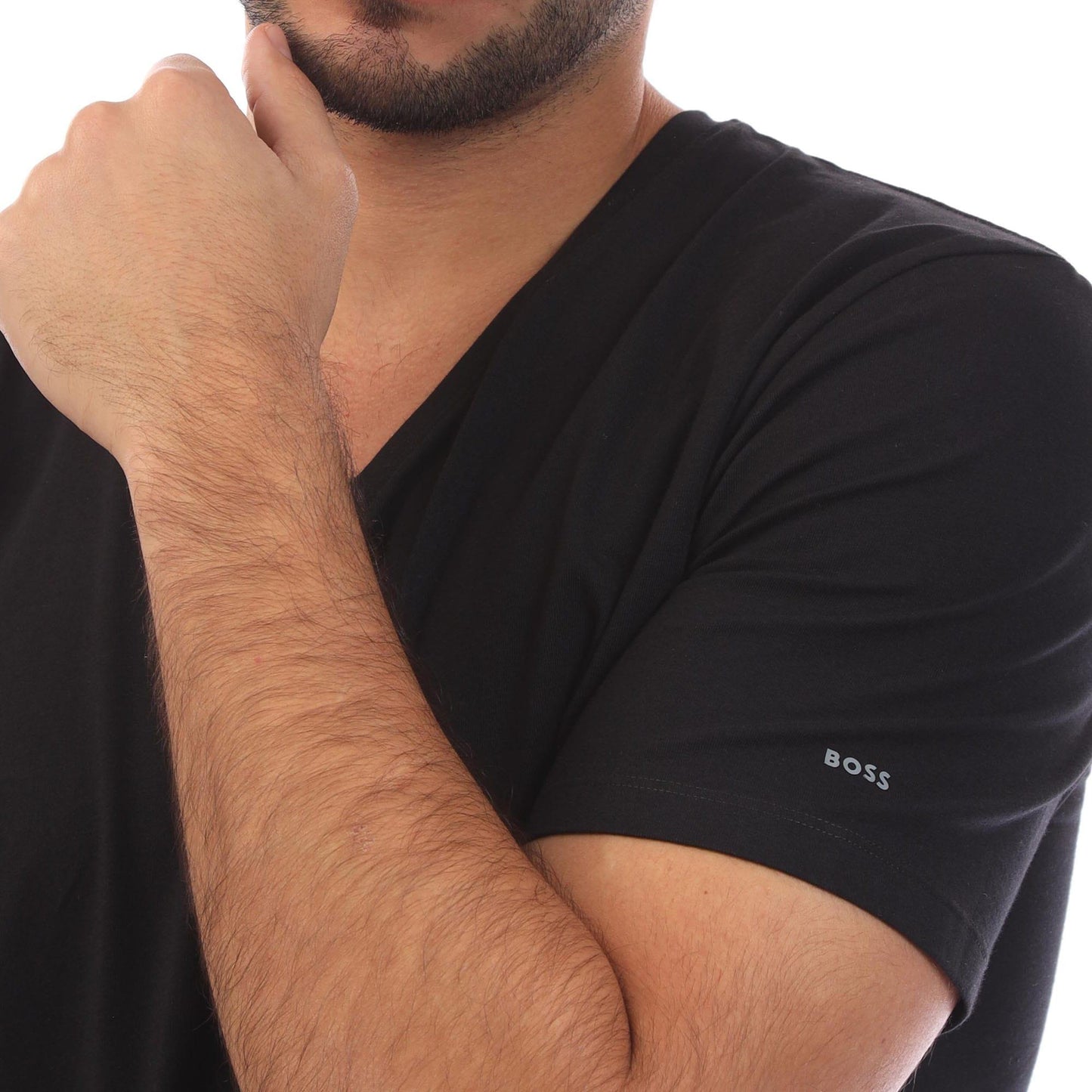Black - Side - Boss Mens V Neck T-Shirt (Pack of 2)