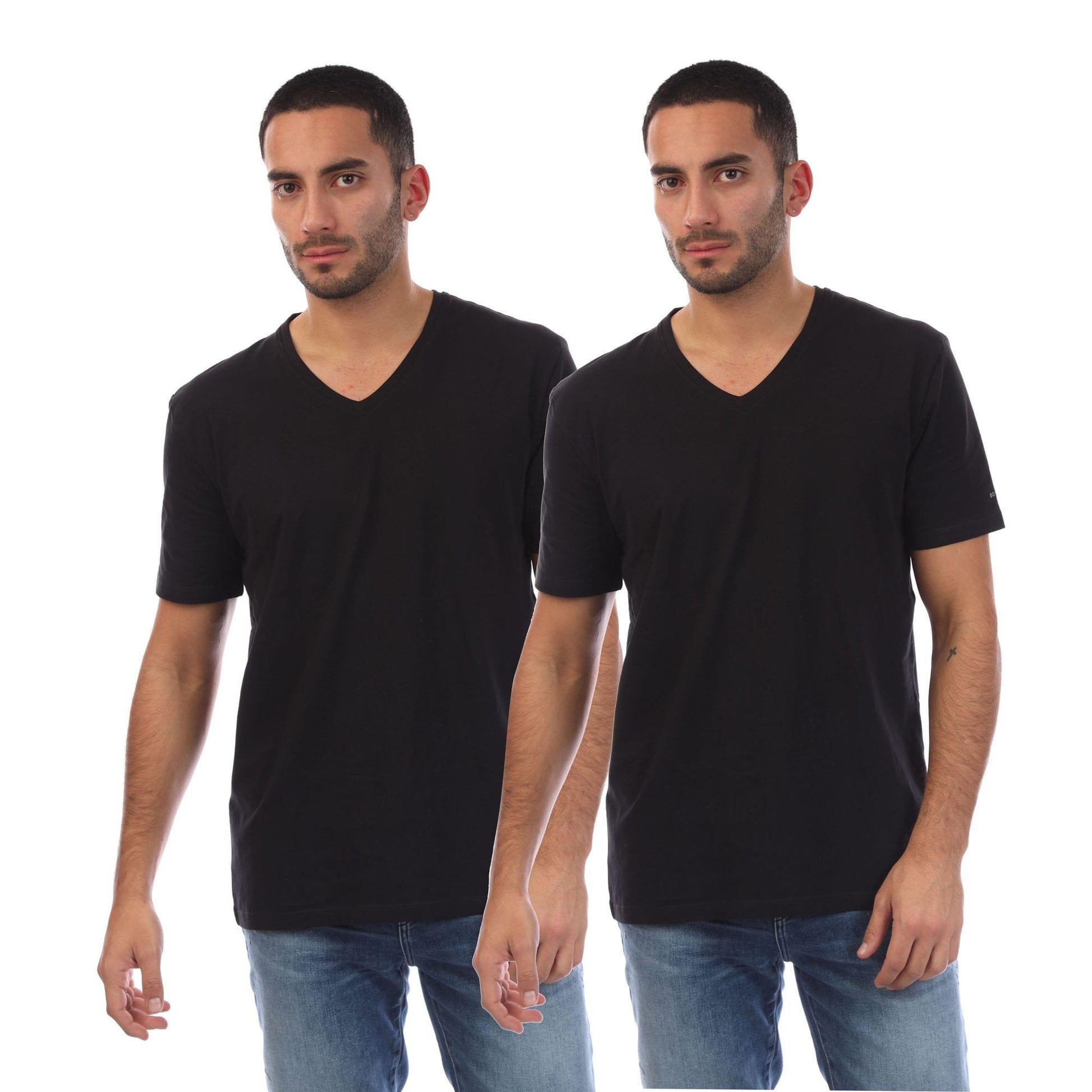 Black - Front - Boss Mens V Neck T-Shirt (Pack of 2)