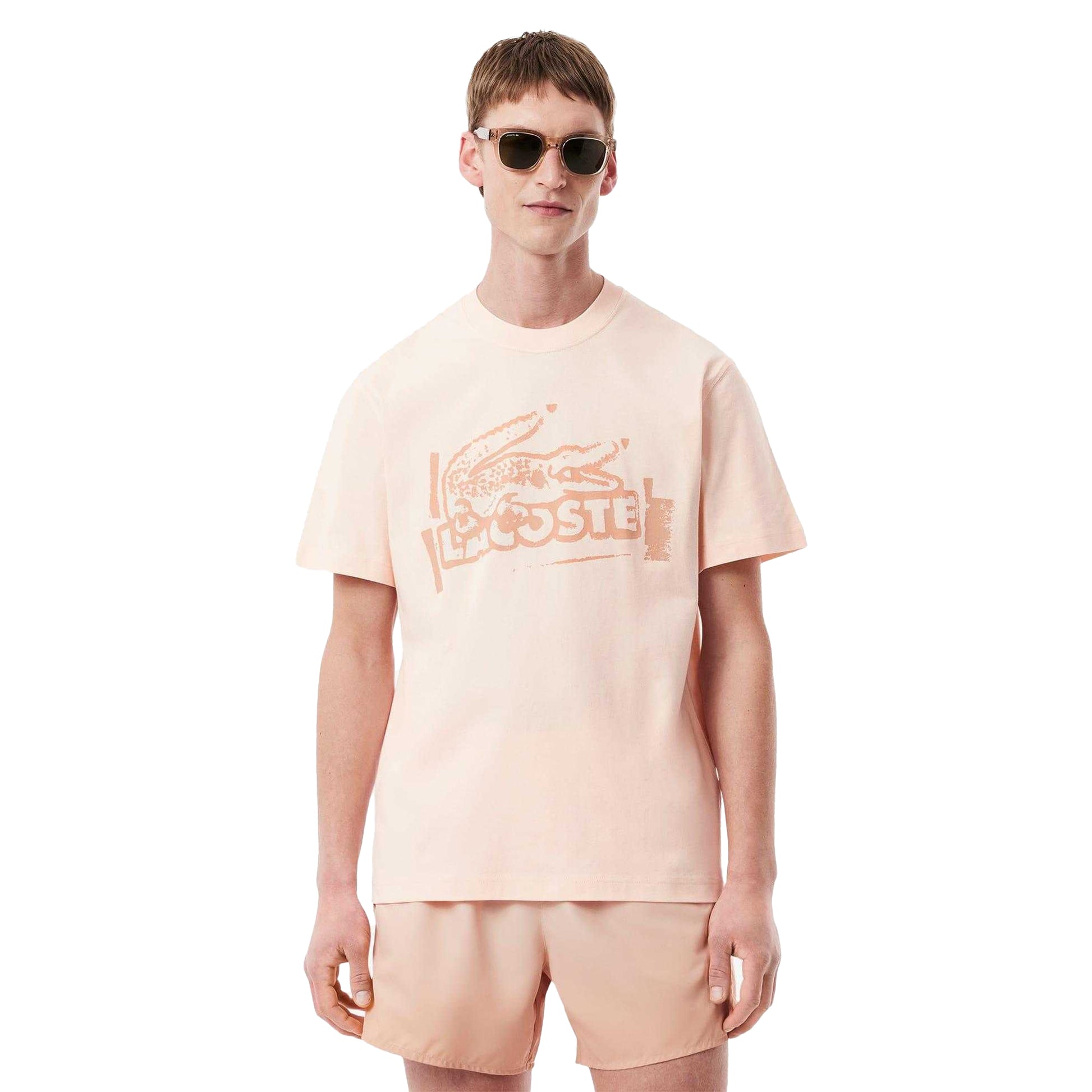 Orange - Side - Lacoste Mens Printed Cotton Jersey T-Shirt