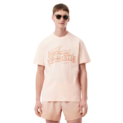 Orange - Side - Lacoste Mens Printed Cotton Jersey T-Shirt