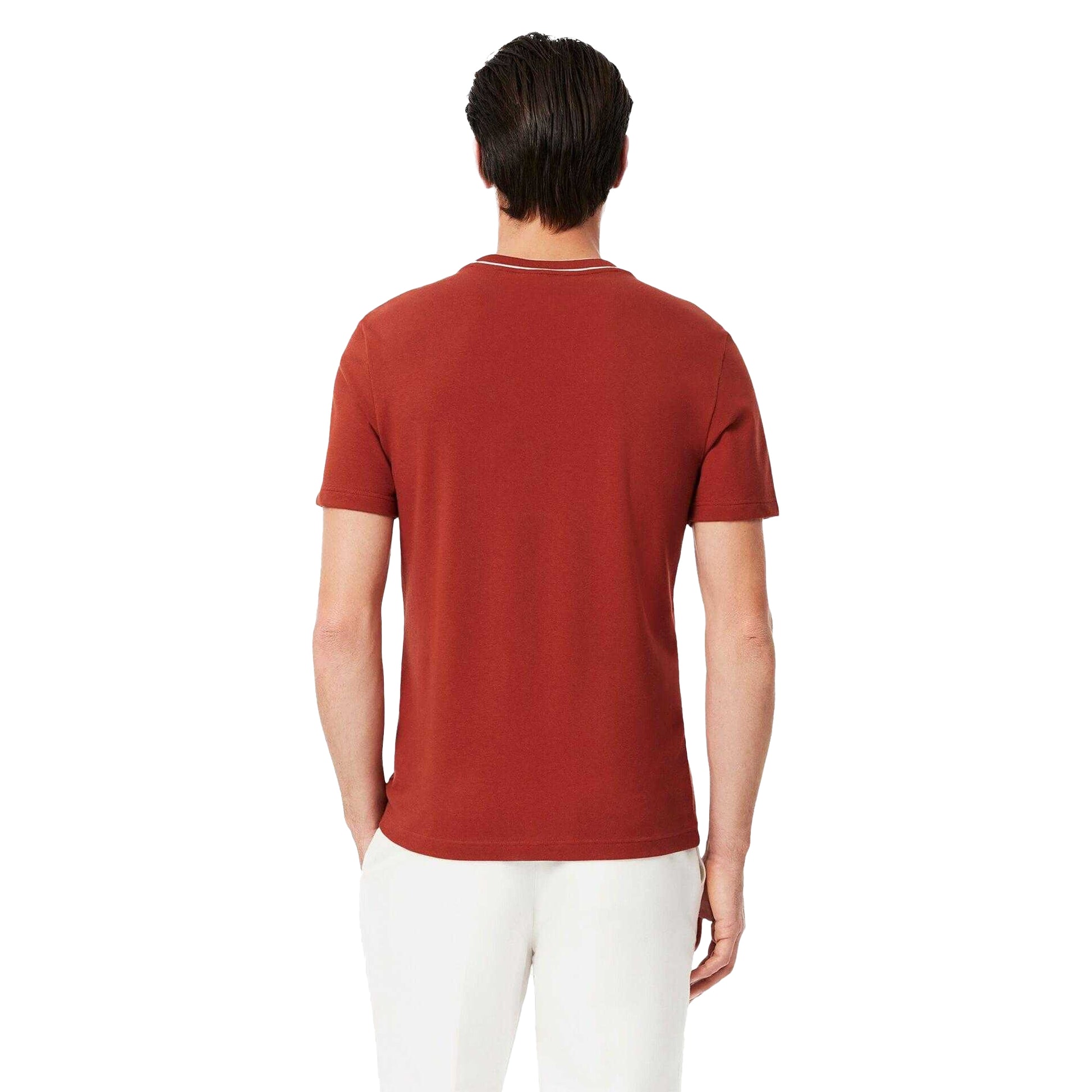 Red - Back - Lacoste Mens Stripe Stretch Collared T-Shirt