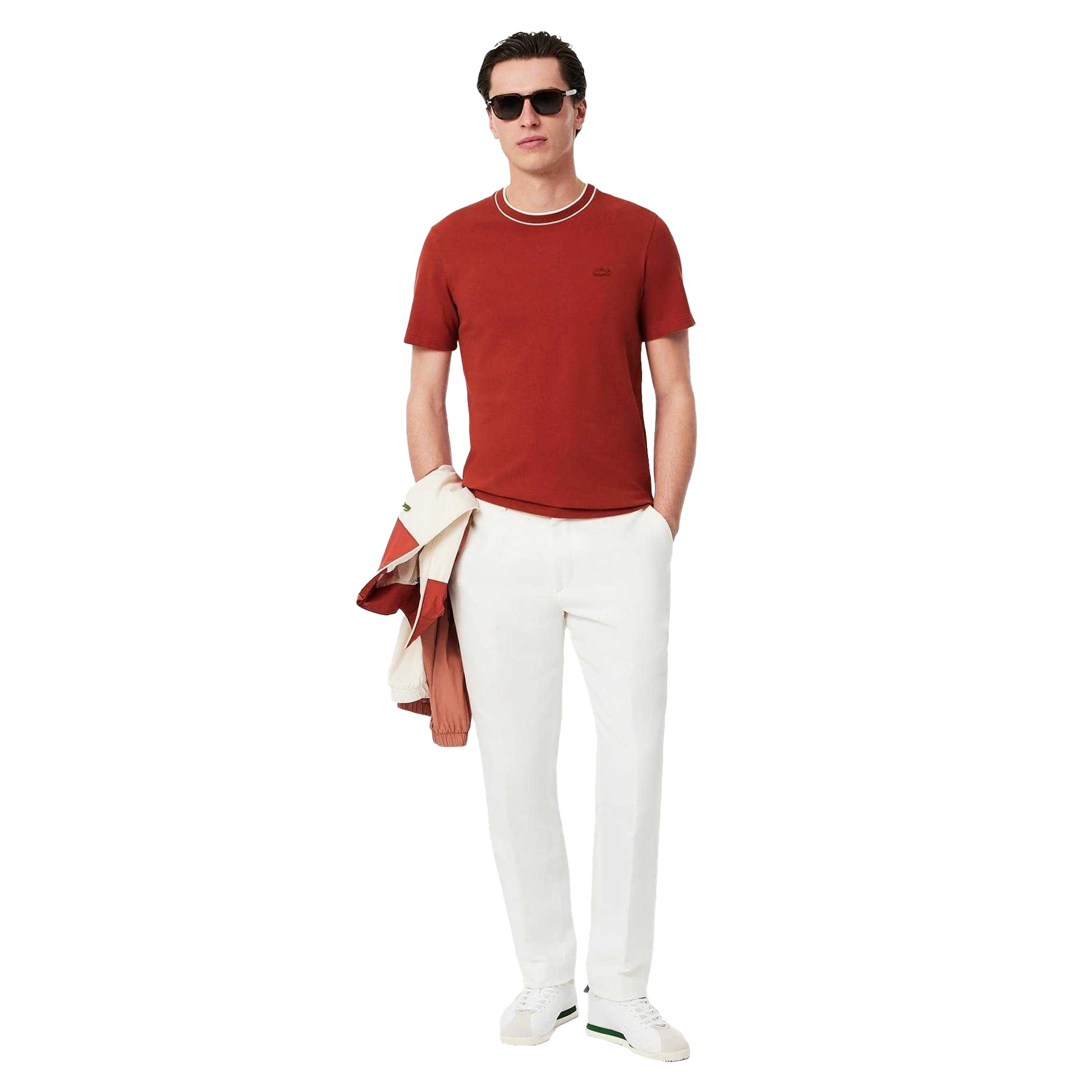 Red - Lifestyle - Lacoste Mens Stripe Stretch Collared T-Shirt