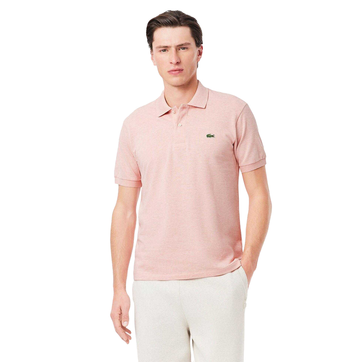 Pink - Side - Lacoste Mens L.12.12 Marl Classic Polo Shirt