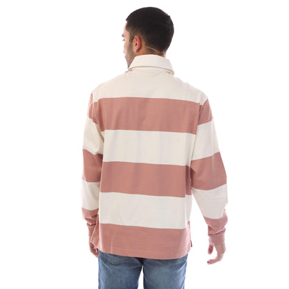 White-Pink - Back - Hugo Mens Diragbi Stripe Long-Sleeved Polo Shirt