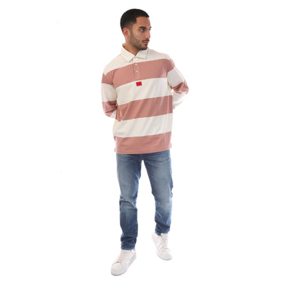White-Pink - Lifestyle - Hugo Mens Diragbi Stripe Long-Sleeved Polo Shirt