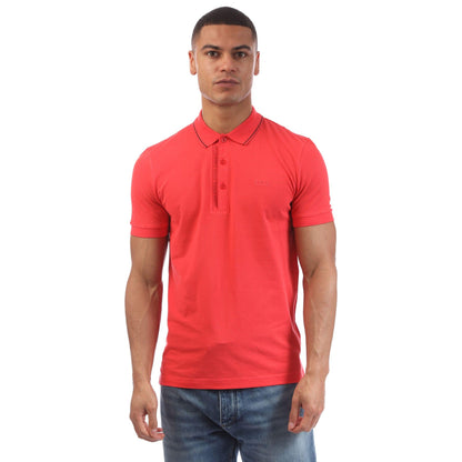 Red - Front - Boss Mens Paule 4 Tonal Logo Slim Polo Shirt