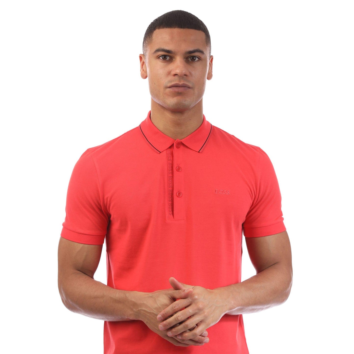 Red - Side - Boss Mens Paule 4 Tonal Logo Slim Polo Shirt