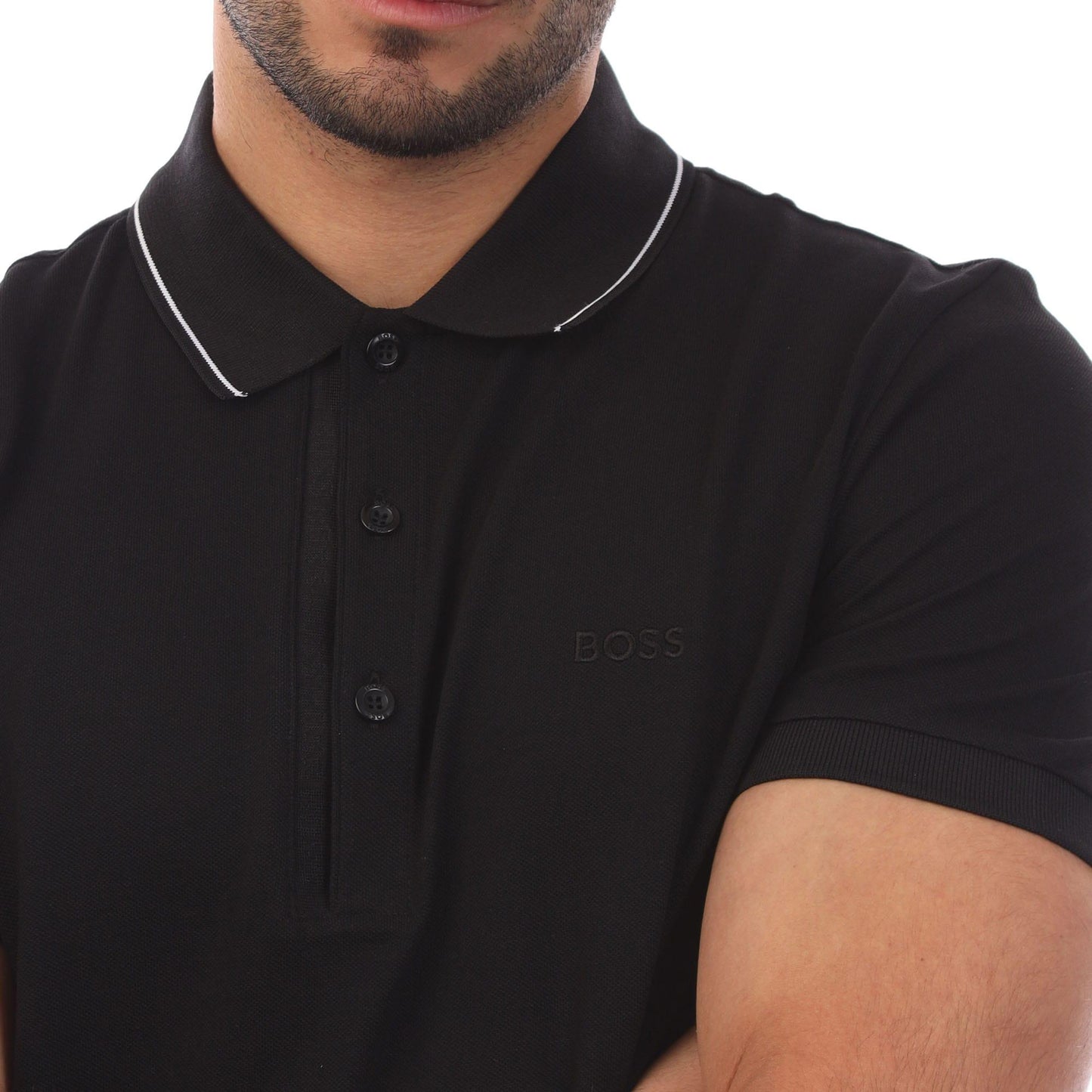 Black - Side - Boss Mens Paule 4 Slim Polo Shirt