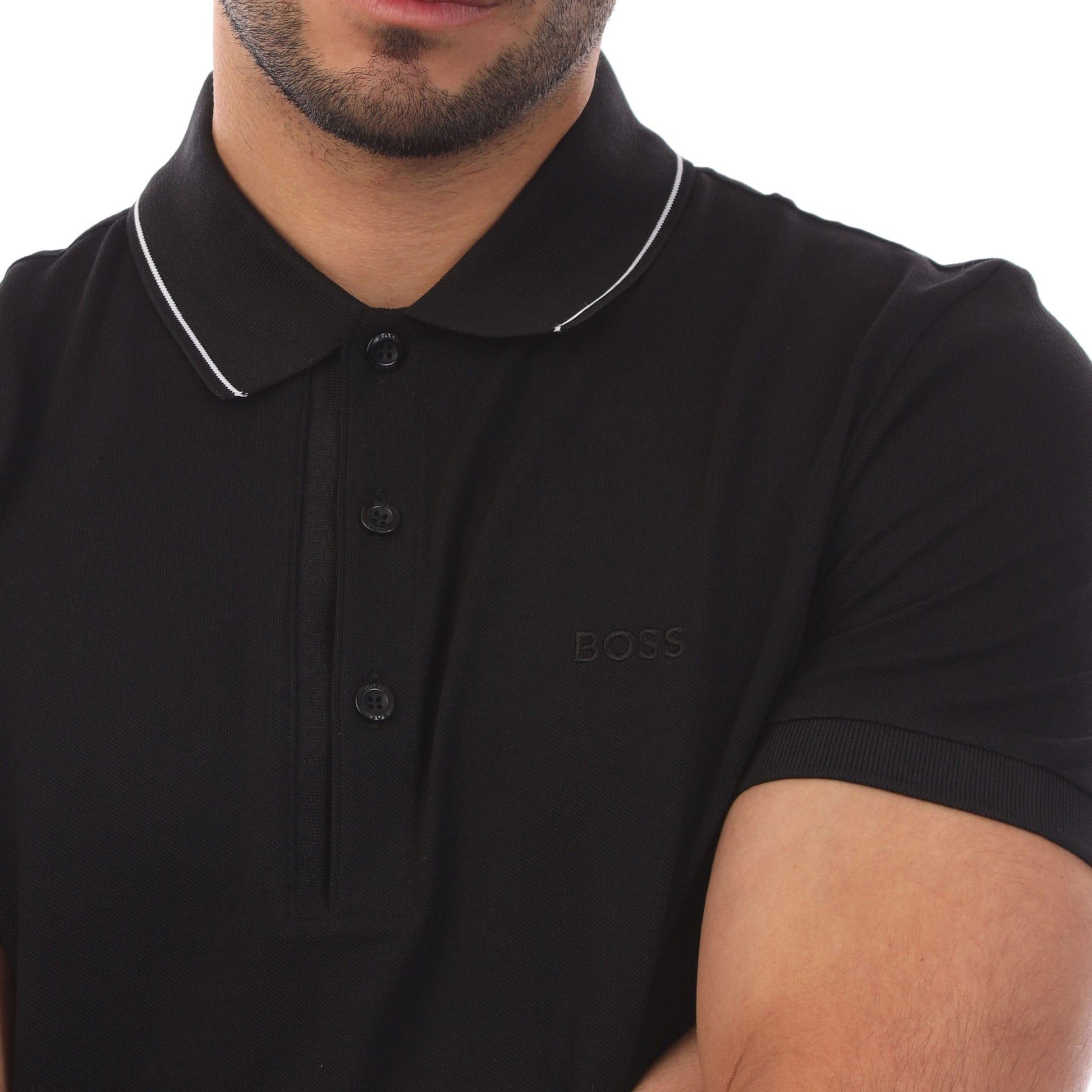 Black - Side - Boss Mens Paule 4 Slim Polo Shirt