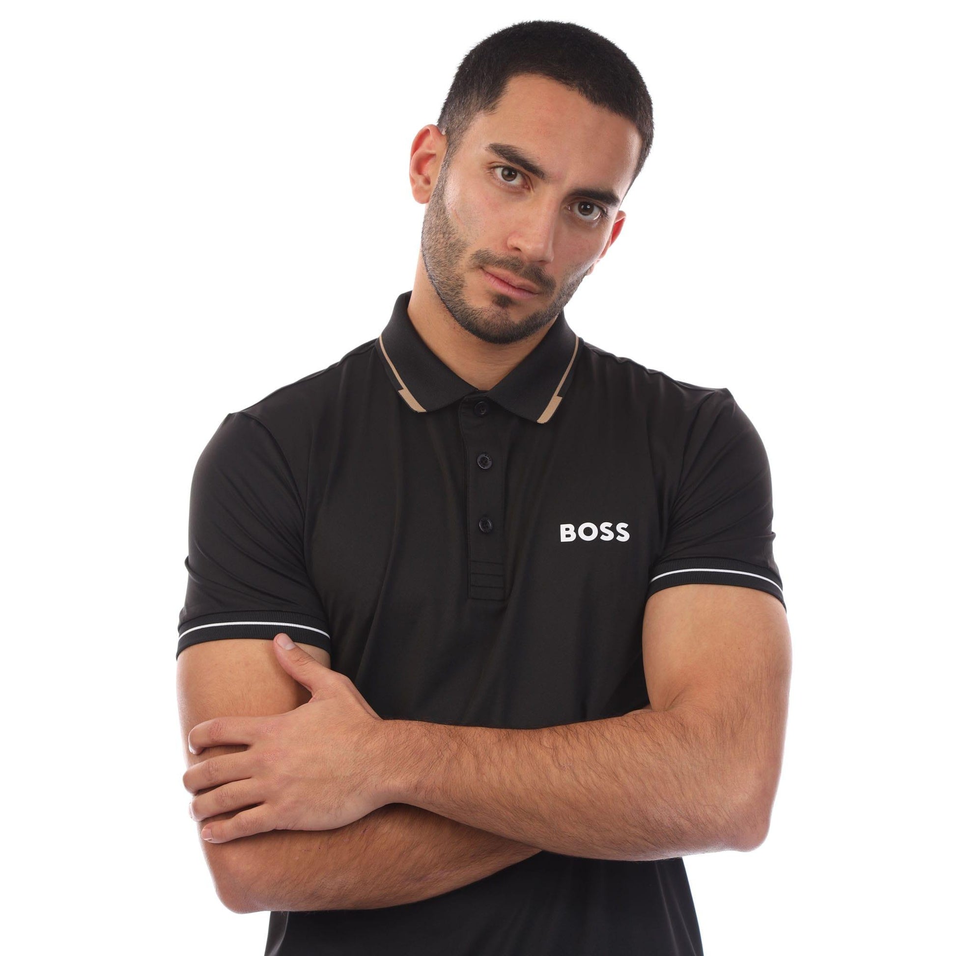Black - Side - Boss Mens 4 Way Stretch Polo Shirt