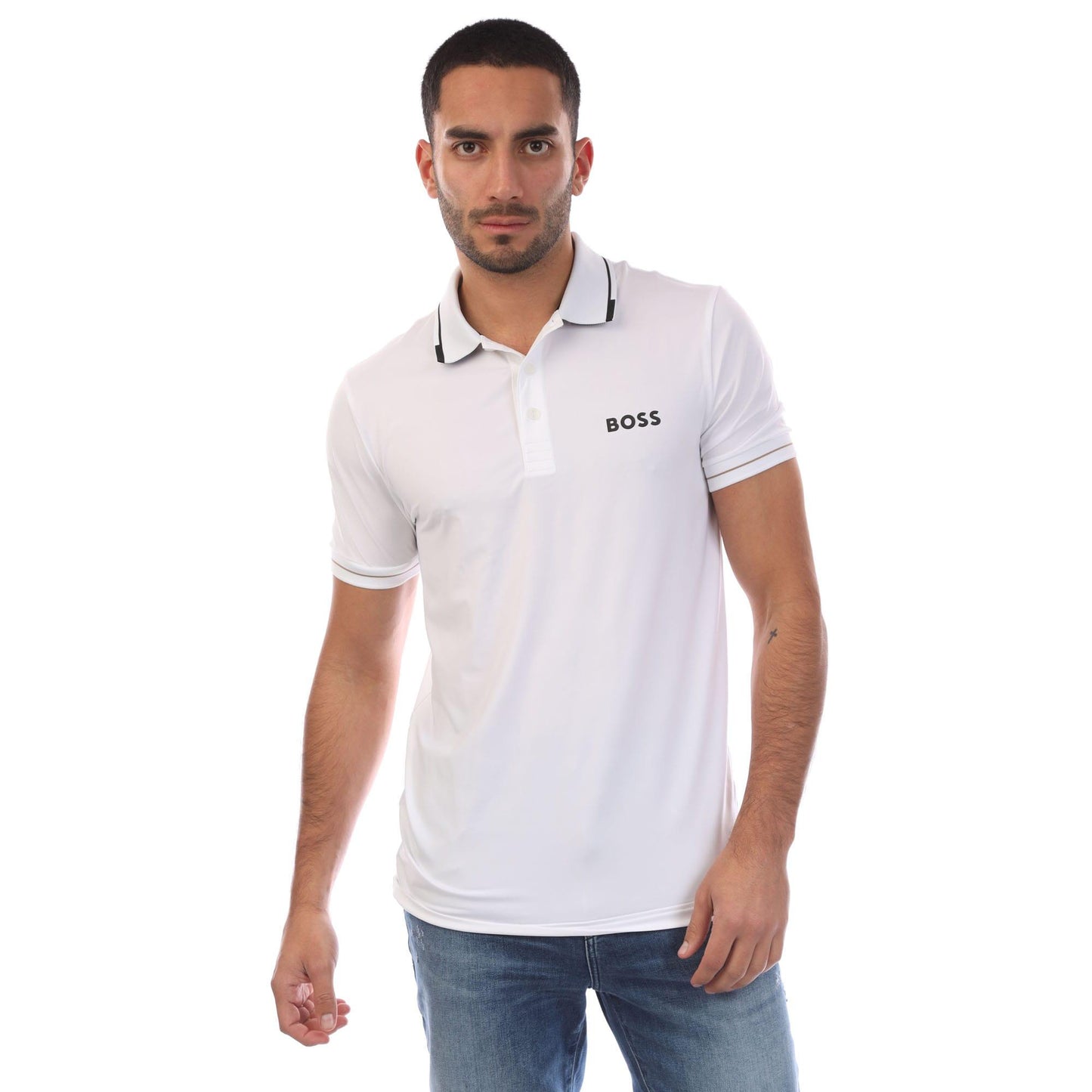 Off White - Front - Boss Mens 4 Way Stretch Polo Shirt