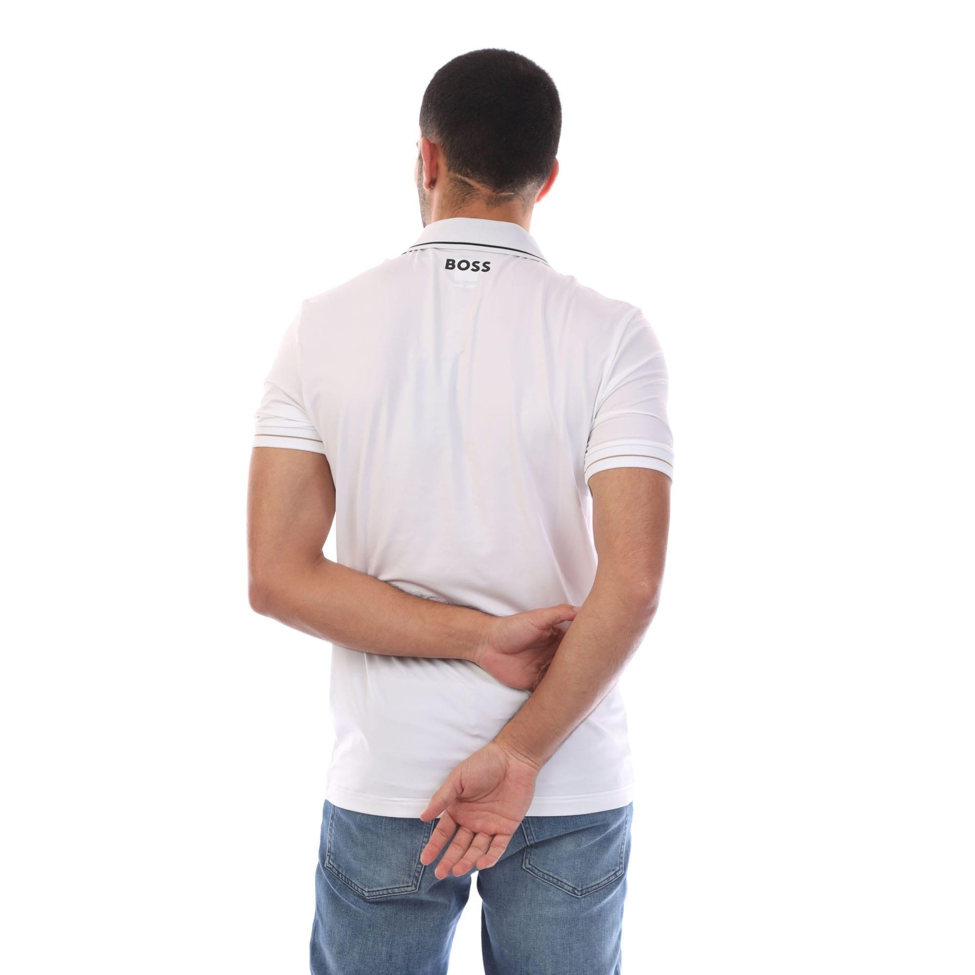 Off White - Back - Boss Mens 4 Way Stretch Polo Shirt