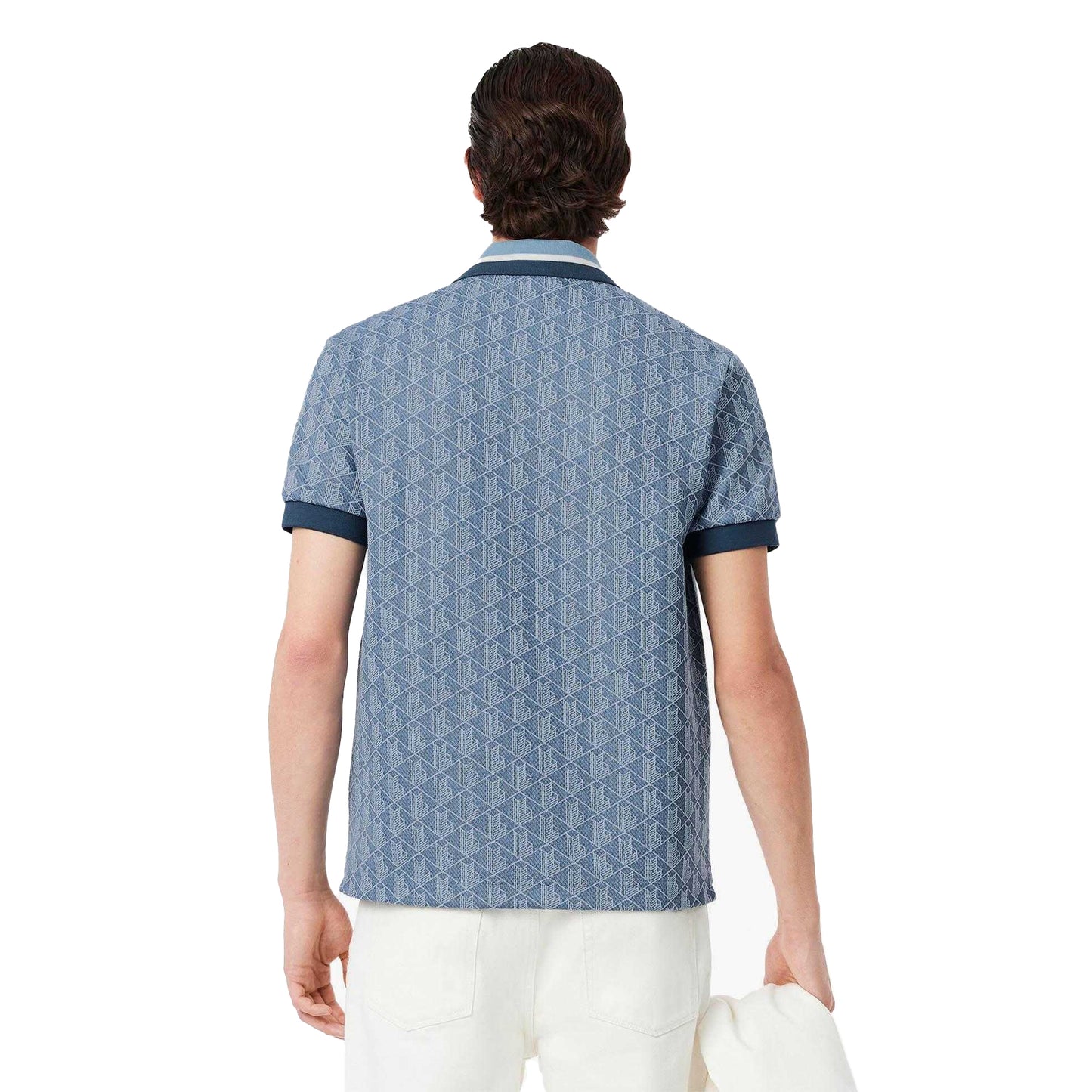 Blue - Back - Lacoste Mens Monogram Jacquard Classic Polo Shirt