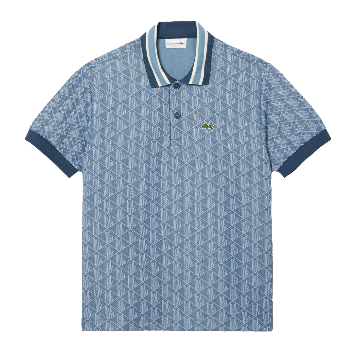 Blue - Front - Lacoste Mens Monogram Jacquard Classic Polo Shirt
