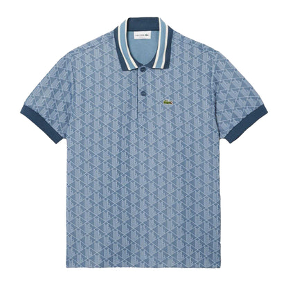 Blue - Front - Lacoste Mens Monogram Jacquard Classic Polo Shirt