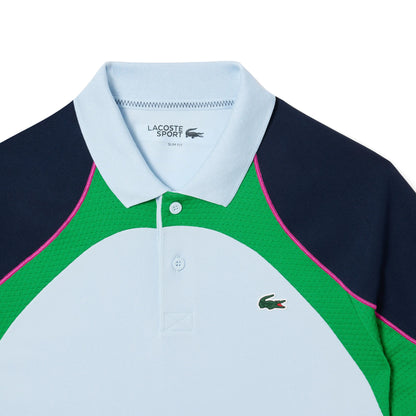 White-Blue-Green - Side - Lacoste Mens Colour Block Ultra Dry Tennis Polo Shirt