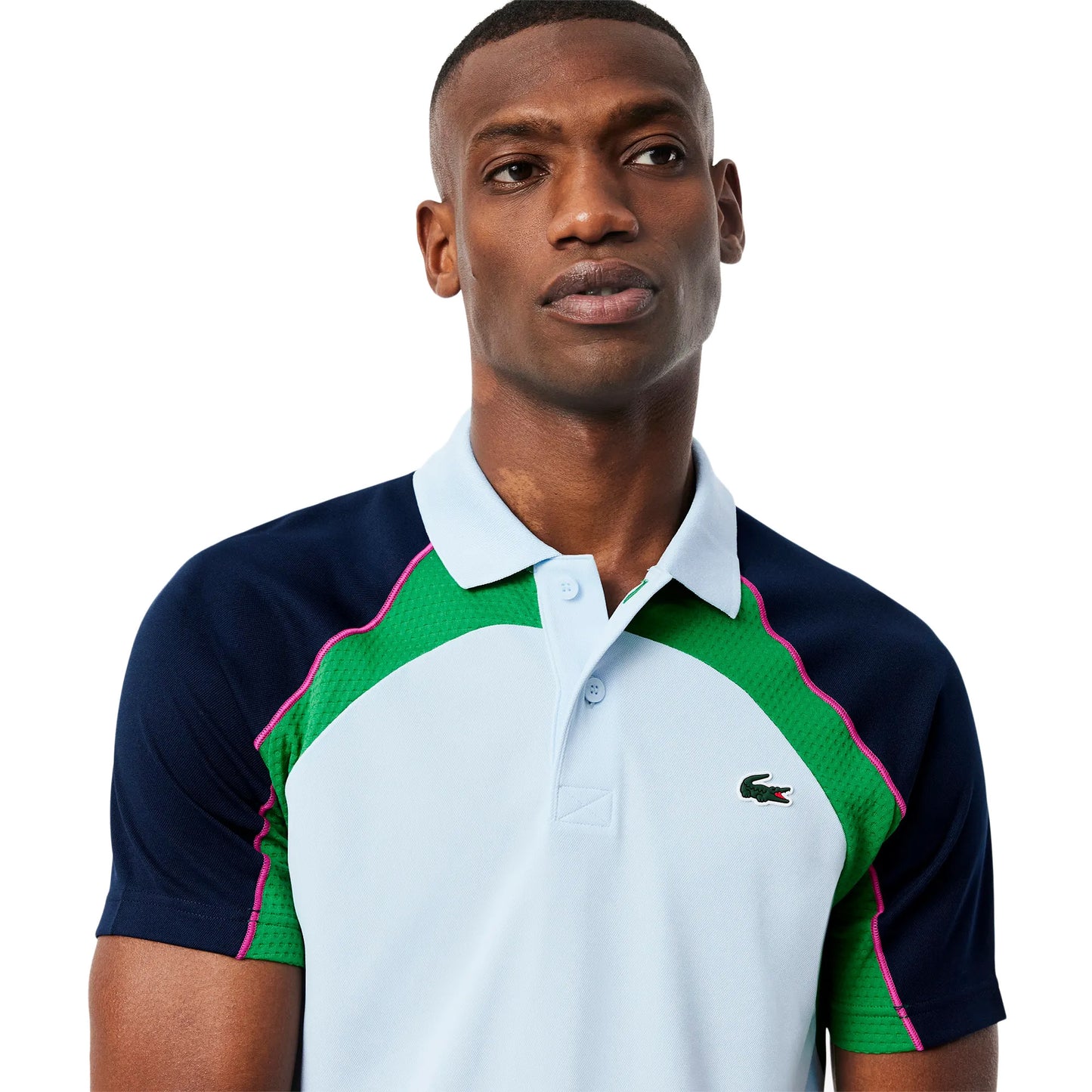 White-Blue-Green - Lifestyle - Lacoste Mens Colour Block Ultra Dry Tennis Polo Shirt