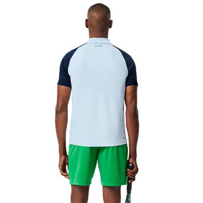 White-Blue-Green - Pack Shot - Lacoste Mens Colour Block Ultra Dry Tennis Polo Shirt