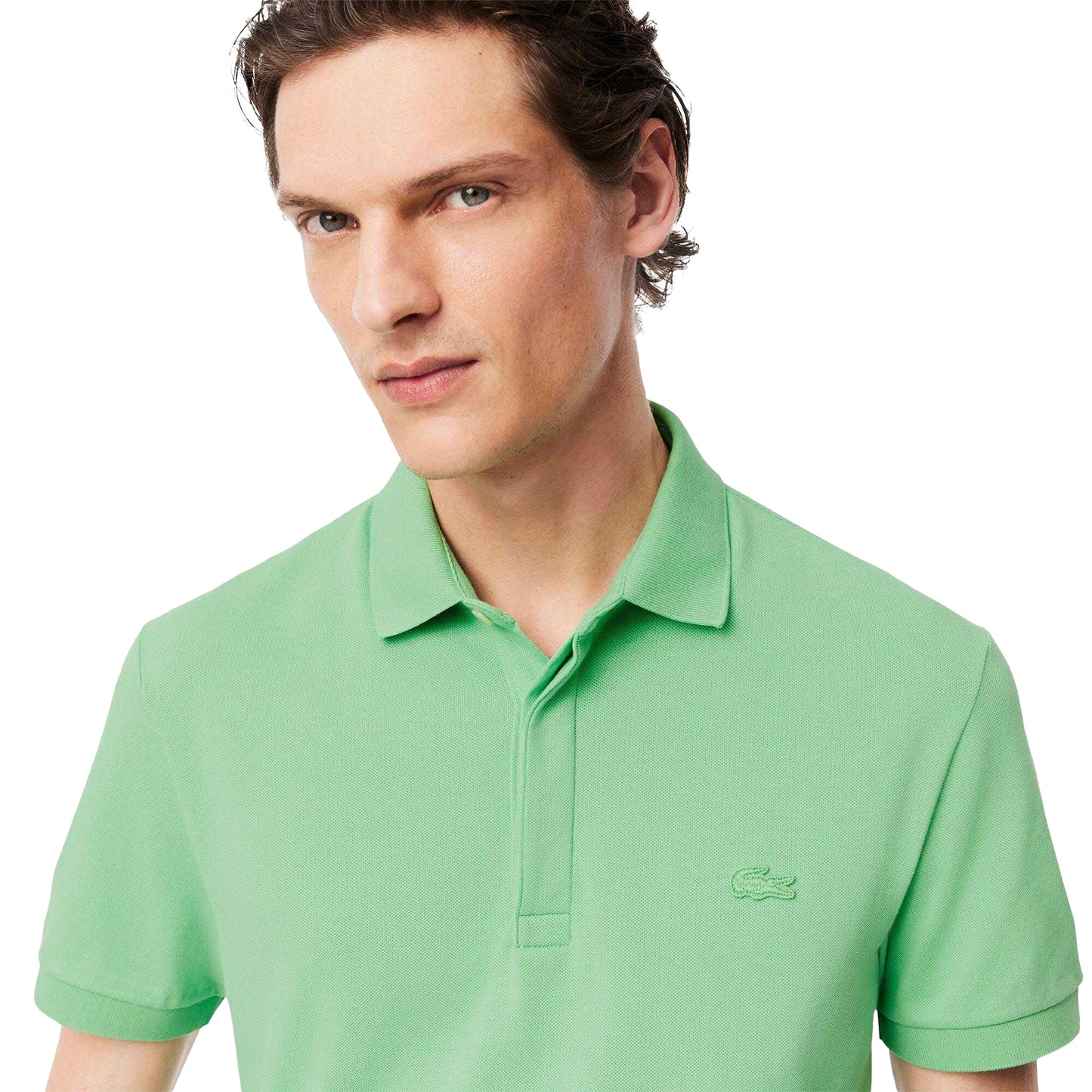 Green - Side - Lacoste Mens Pique Stretch Regular Polo Shirt