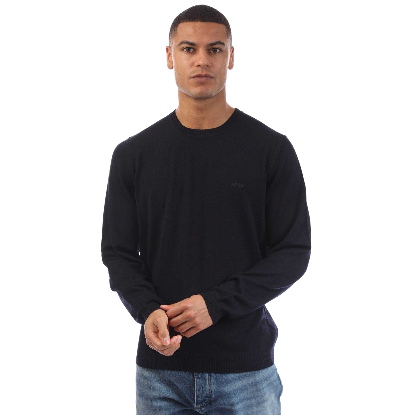 Navy - Front - Boss Mens Bagritte-E Jumper