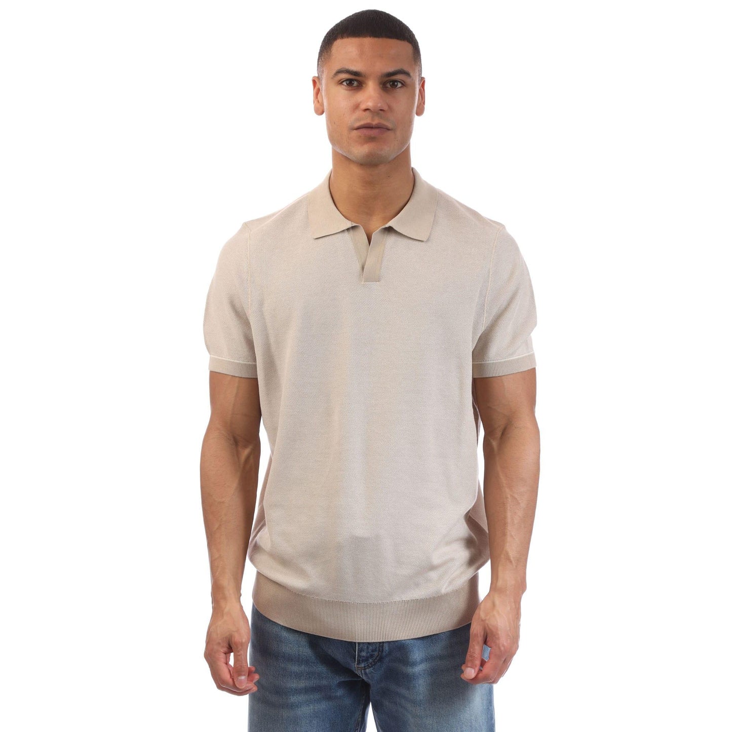 White - Front - Boss Mens H-Jianluca Johnny Collar Polo Shirt