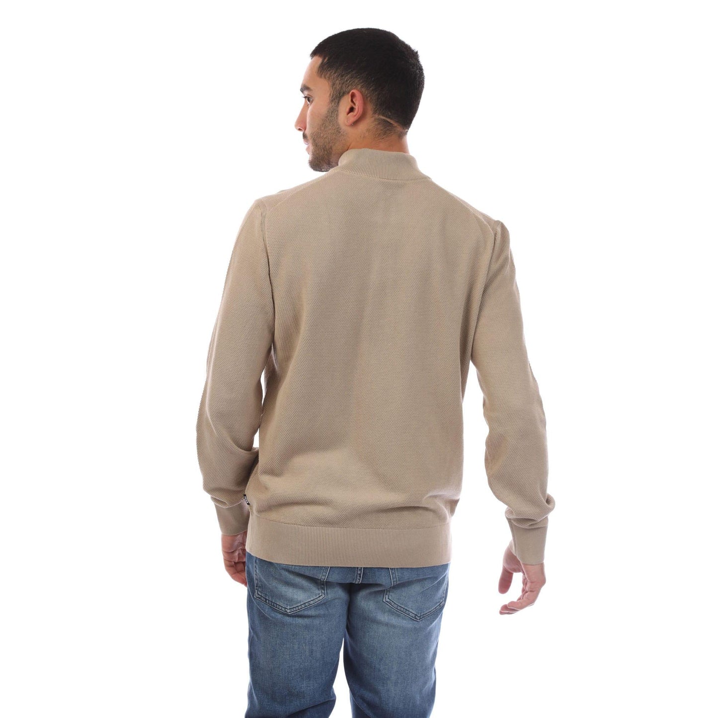 Beige - Back - Boss Mens Ebrando-P Quarter Zip Jumper