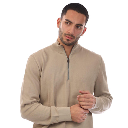 Beige - Side - Boss Mens Ebrando-P Quarter Zip Jumper