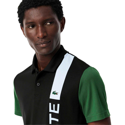 Black - Side - Lacoste Mens Logo Printed Ultra Dry Tennis Polo Shirt