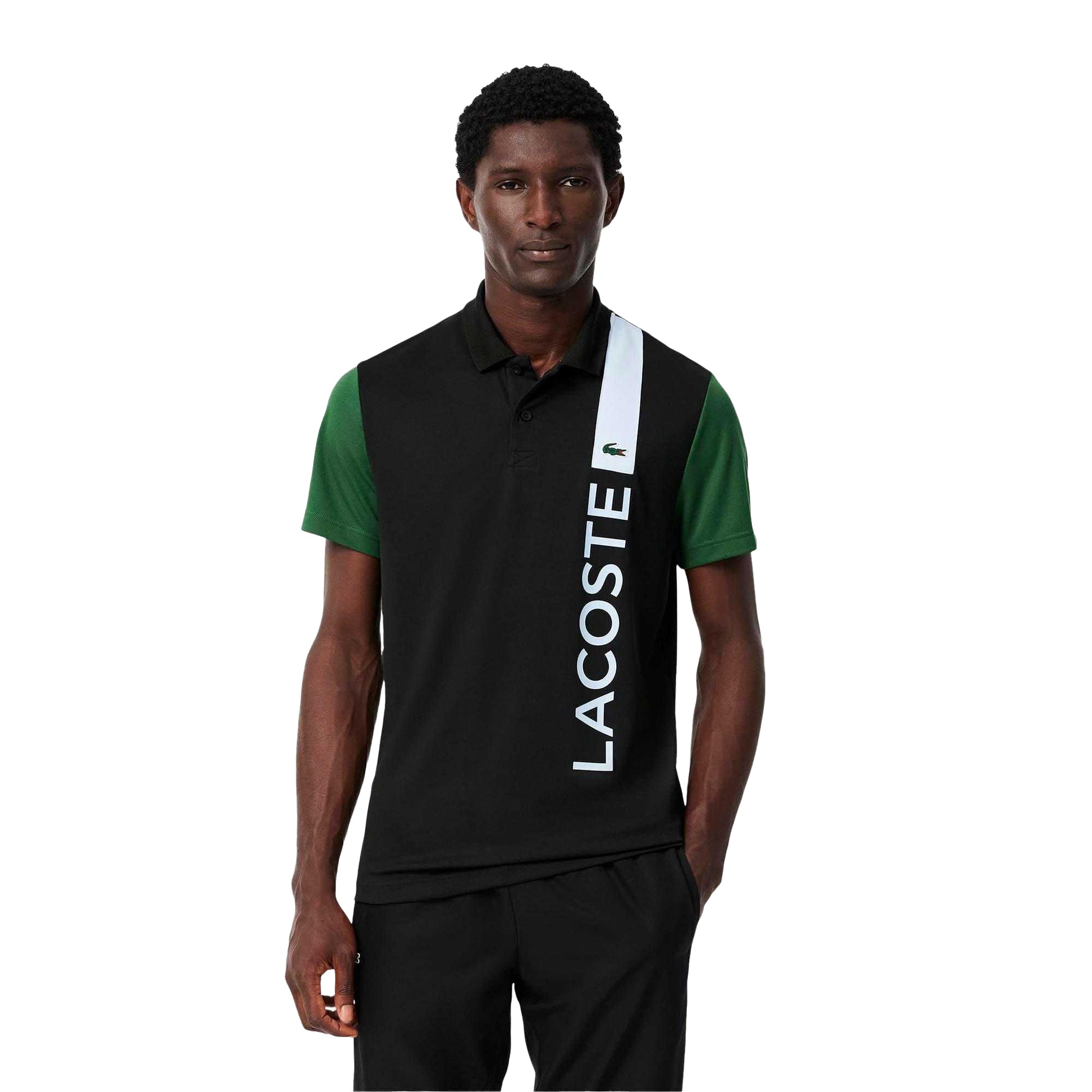 Black - Lifestyle - Lacoste Mens Logo Printed Ultra Dry Tennis Polo Shirt