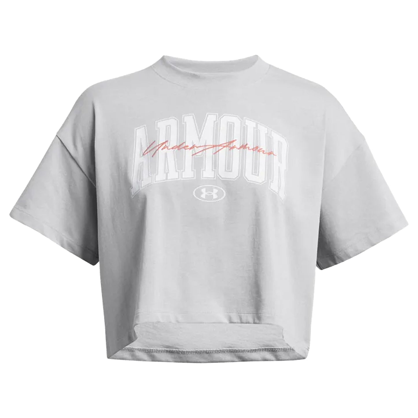 Grey - Front - Under Armour Womens-Ladies Wordmark Heavyweight Crop T-Shirt