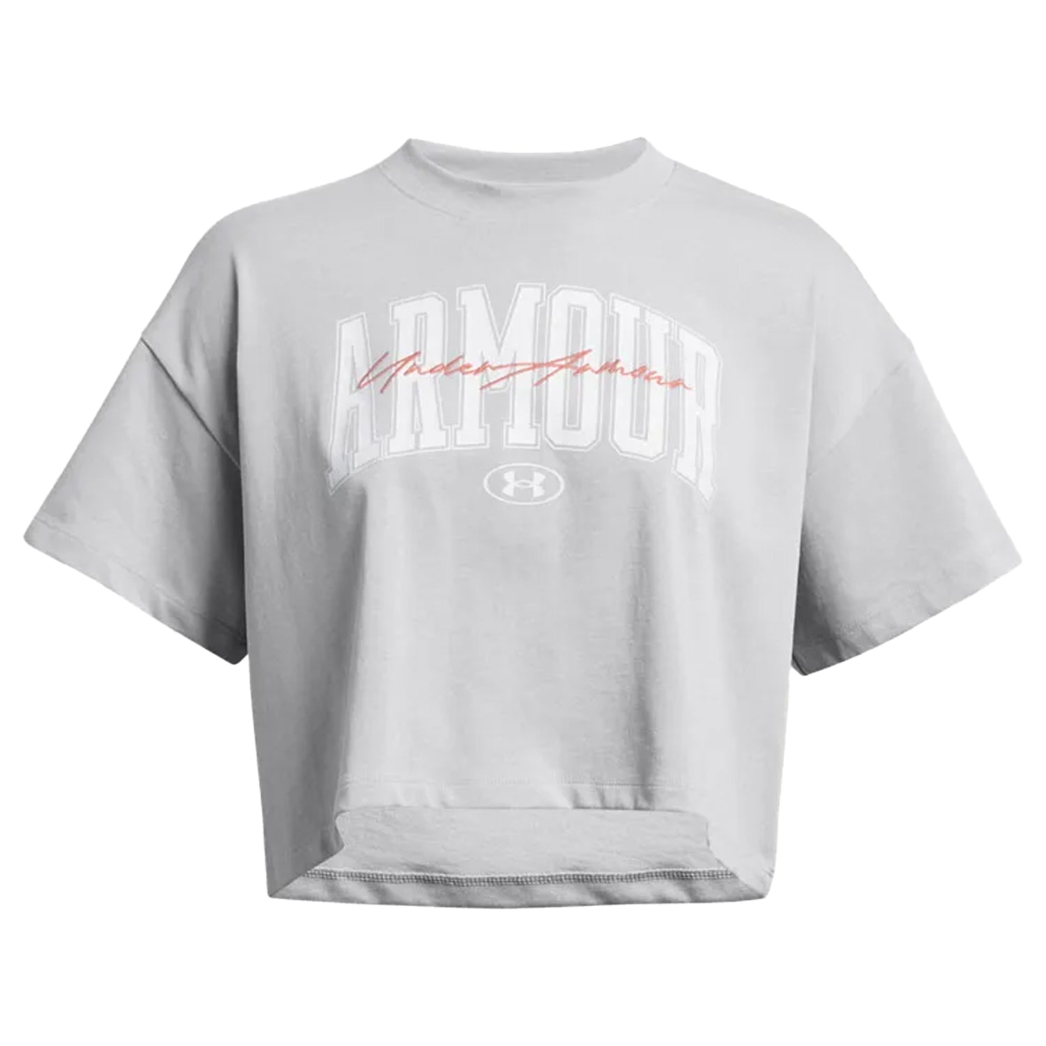 Grey - Front - Under Armour Womens-Ladies Wordmark Heavyweight Crop T-Shirt