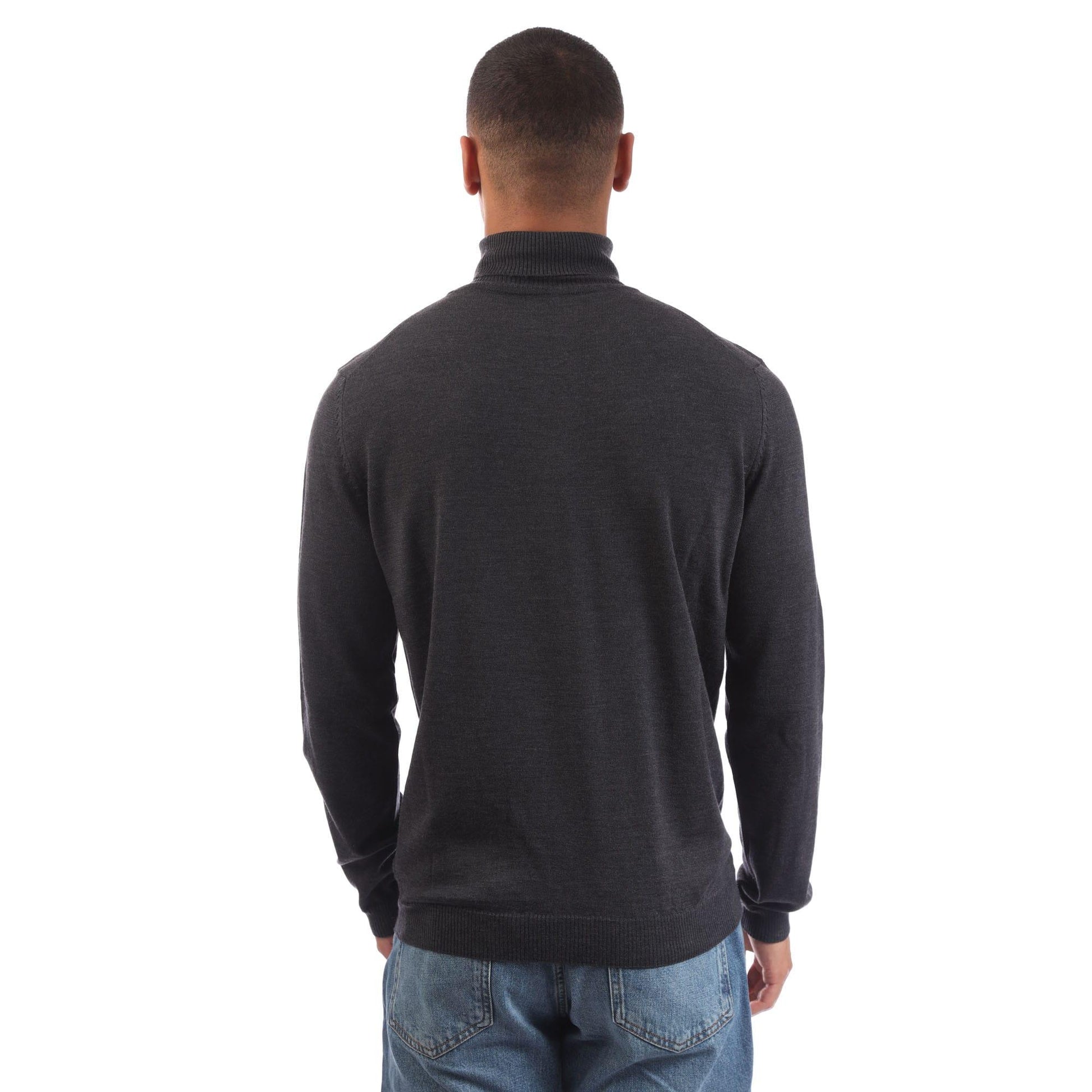Grey - Back - Boss Mens Baldebert-E Roll Neck Jumper