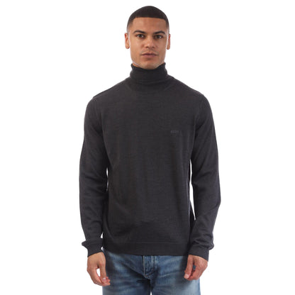 Grey - Front - Boss Mens Baldebert-E Roll Neck Jumper