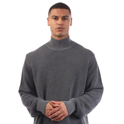 Grey - Side - Boss Mens Maurelio High-Neck Jumper