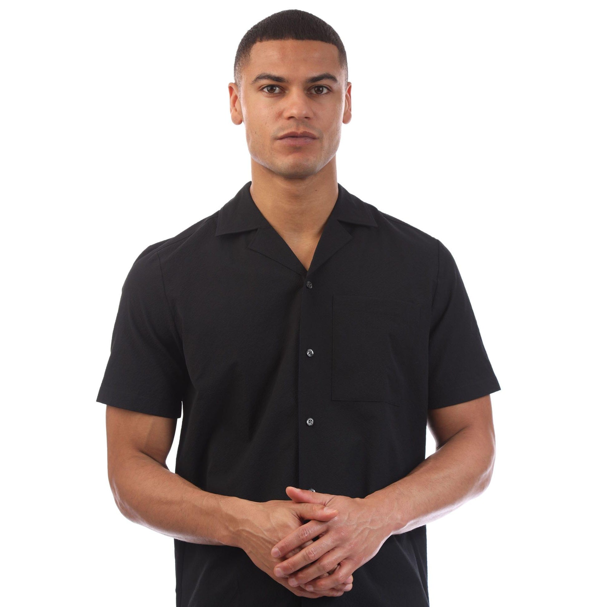 Black - Side - Hugo Mens Ellino Short-Sleeved Shirt