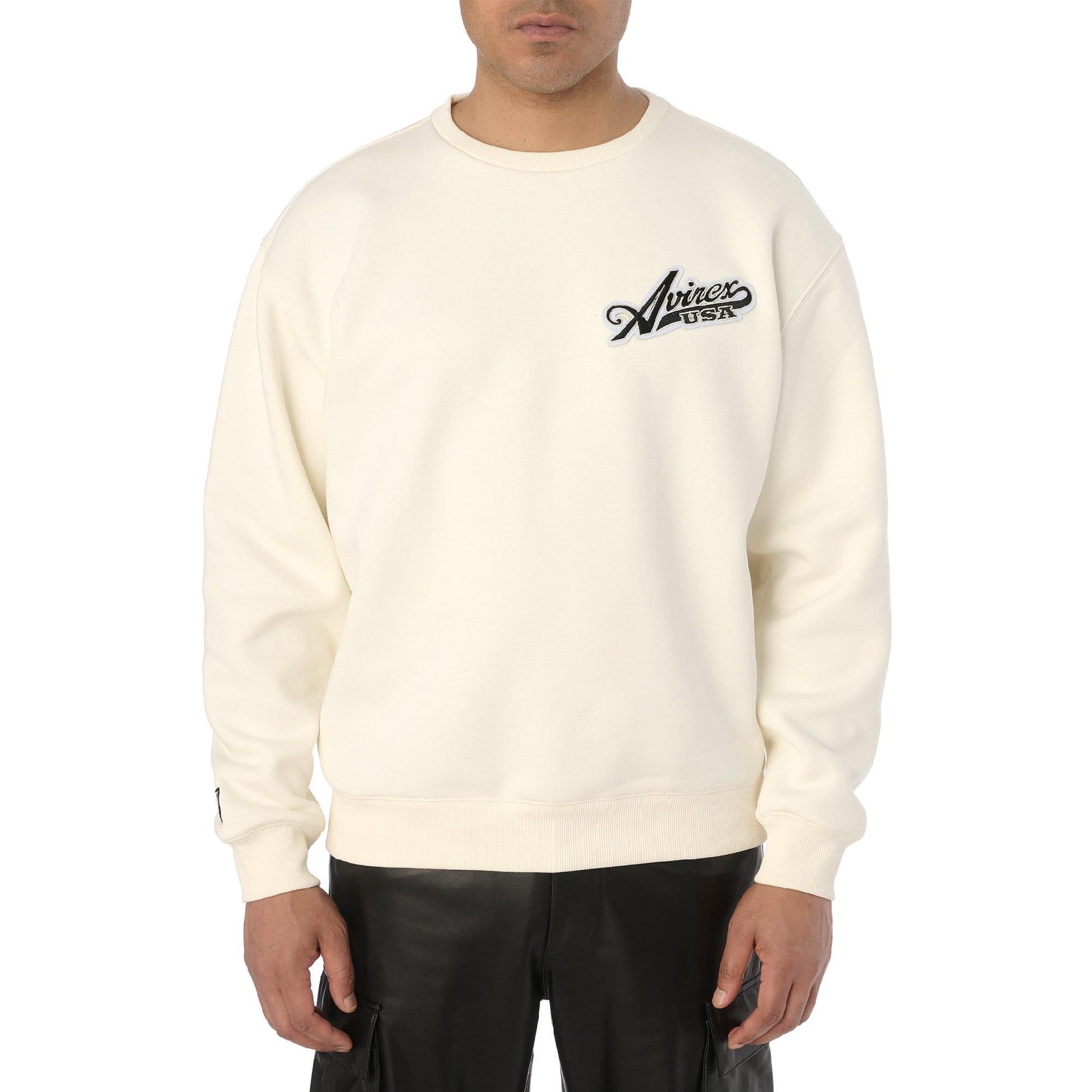 Off White - Side - Avirex Mens Script Crew Neck Sweatshirt